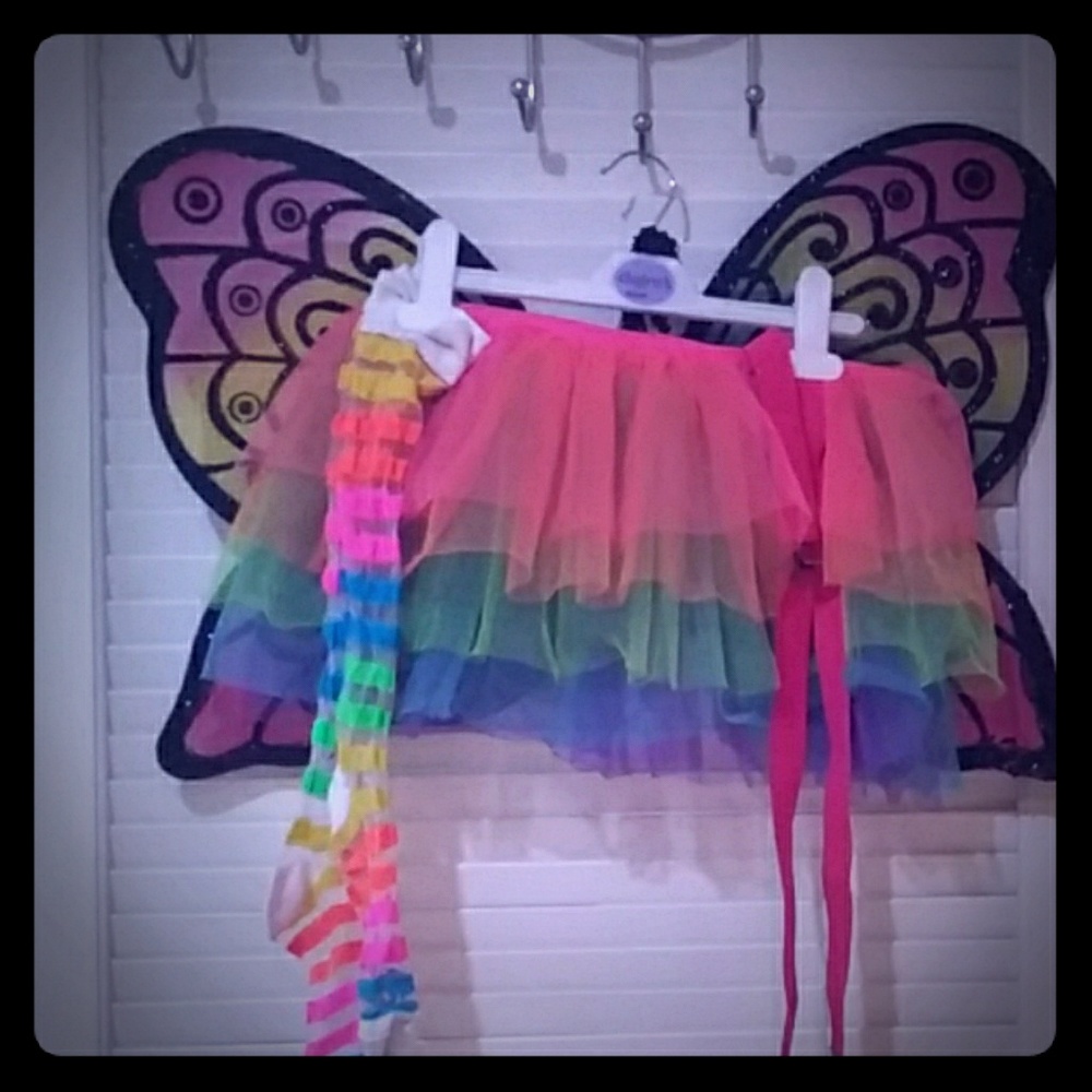 Rainbow Tutu, Sparkly Butterfly Wings, matching lo